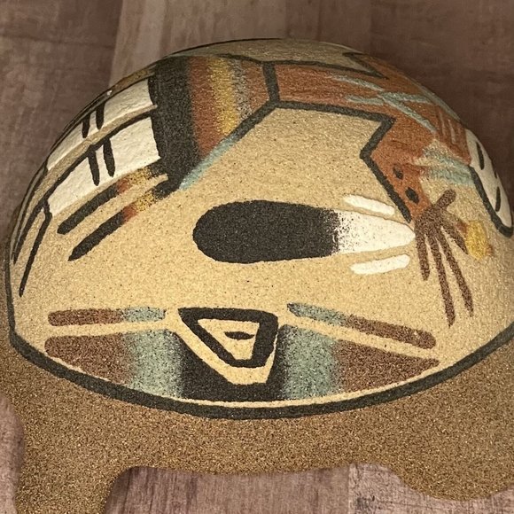 Vtg 80s Native Sand Art Painting Turtle Tortoise w Yei Figure Southwest 6” L - Picture 6 of 16